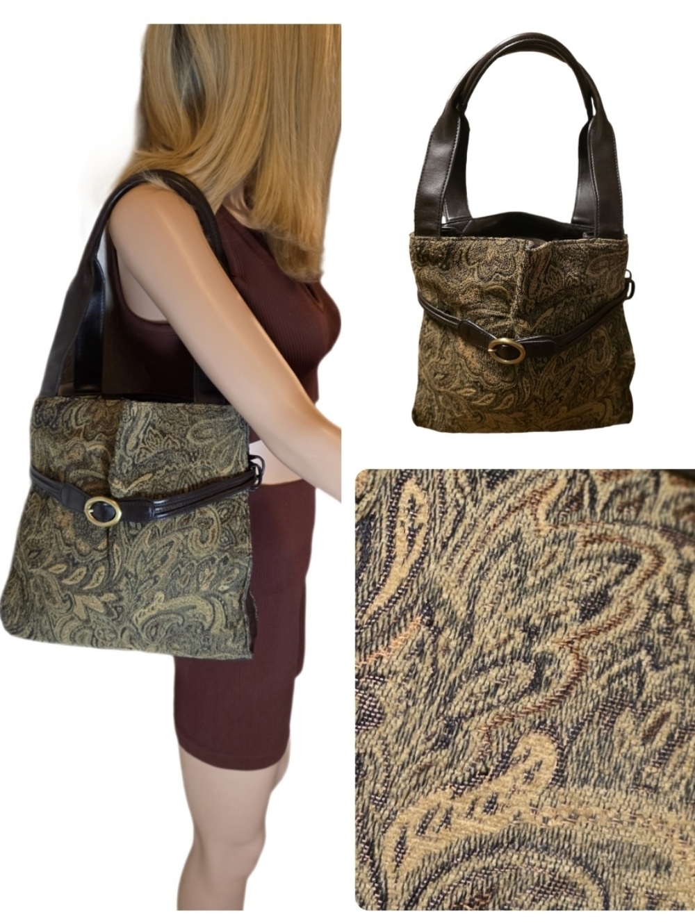 Vintage Coldwater Creek Regal Hobo Paisley Tapestry Shoulder Bag EUC